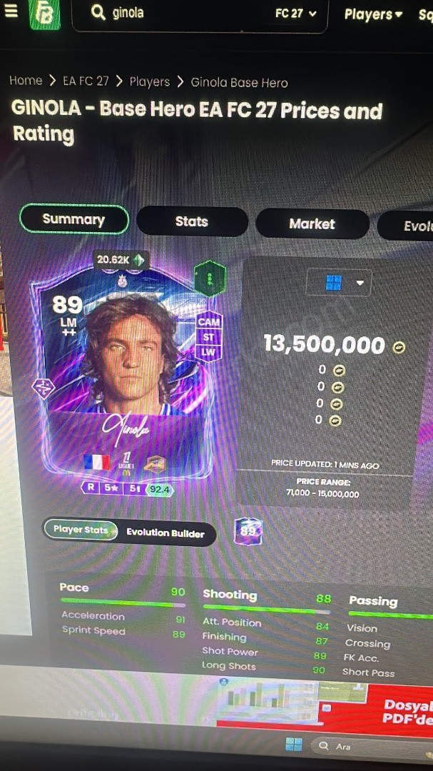 FC 27 EA PC HESABI 89 Ginola hero imzalı 13.000.000 değerinde (#1150873)