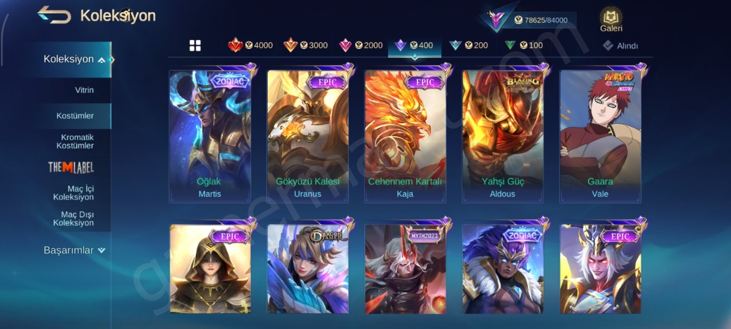 325 Kostüm+400binGold+ 130 Hero+30 k kitap (#1152805)