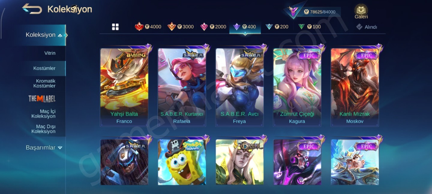 325 Kostüm+400binGold+ 130 Hero+30 k kitap (#1152805)