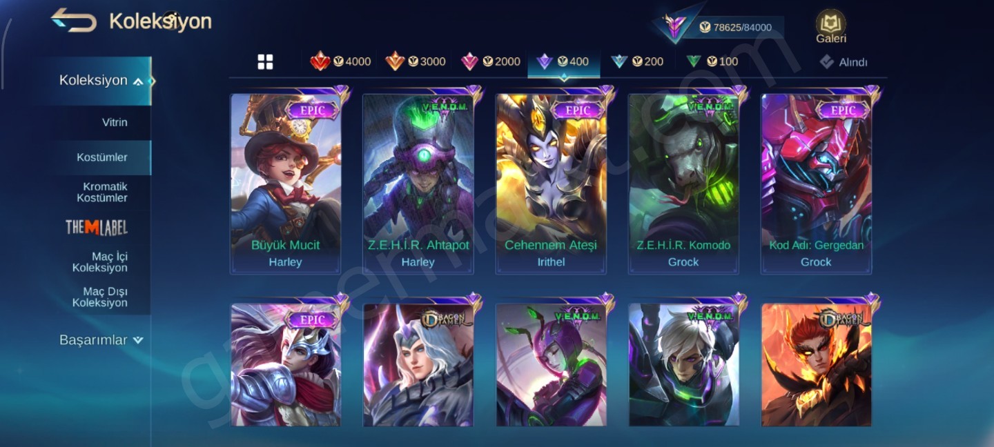 325 Kostüm+400binGold+ 130 Hero+30 k kitap (#1152805)