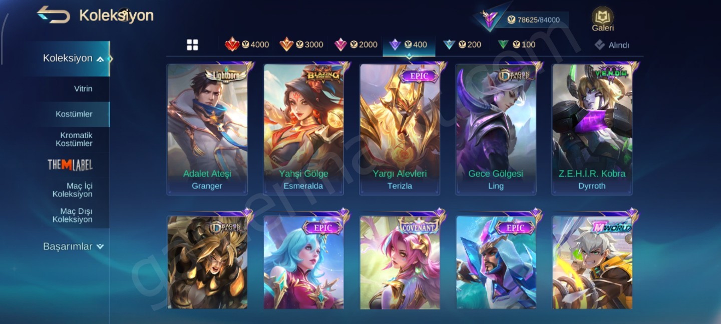 325 Kostüm+400binGold+ 130 Hero+30 k kitap (#1152805)